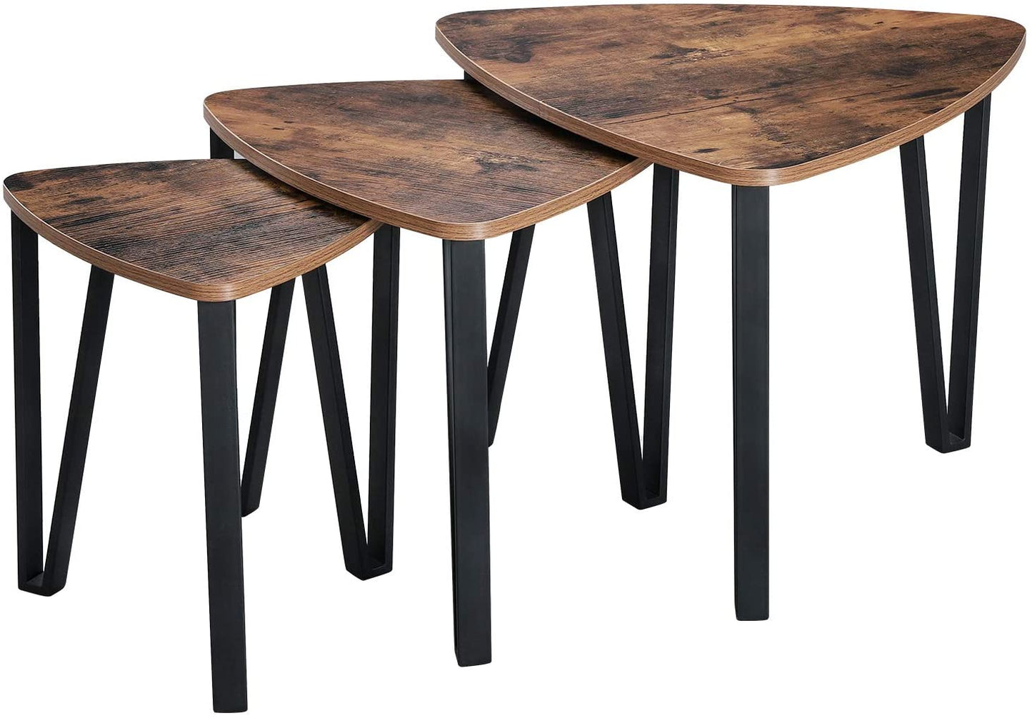 Nest Of Tables Wood Look Accent Furniture with Metal Frame, Rustic Brown and Black 