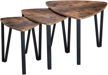 Nest Of Tables Wood Look Accent Furniture with Metal Frame, Rustic Brown and Black 
