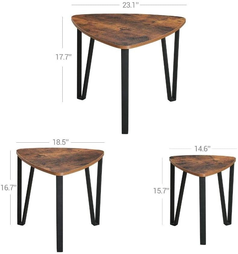 Nest Of Tables Wood Look Accent Furniture with Metal Frame, Rustic Brown and Black