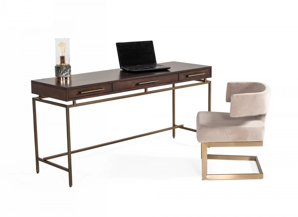 Office Desk  : Acacia & Brass Desk
