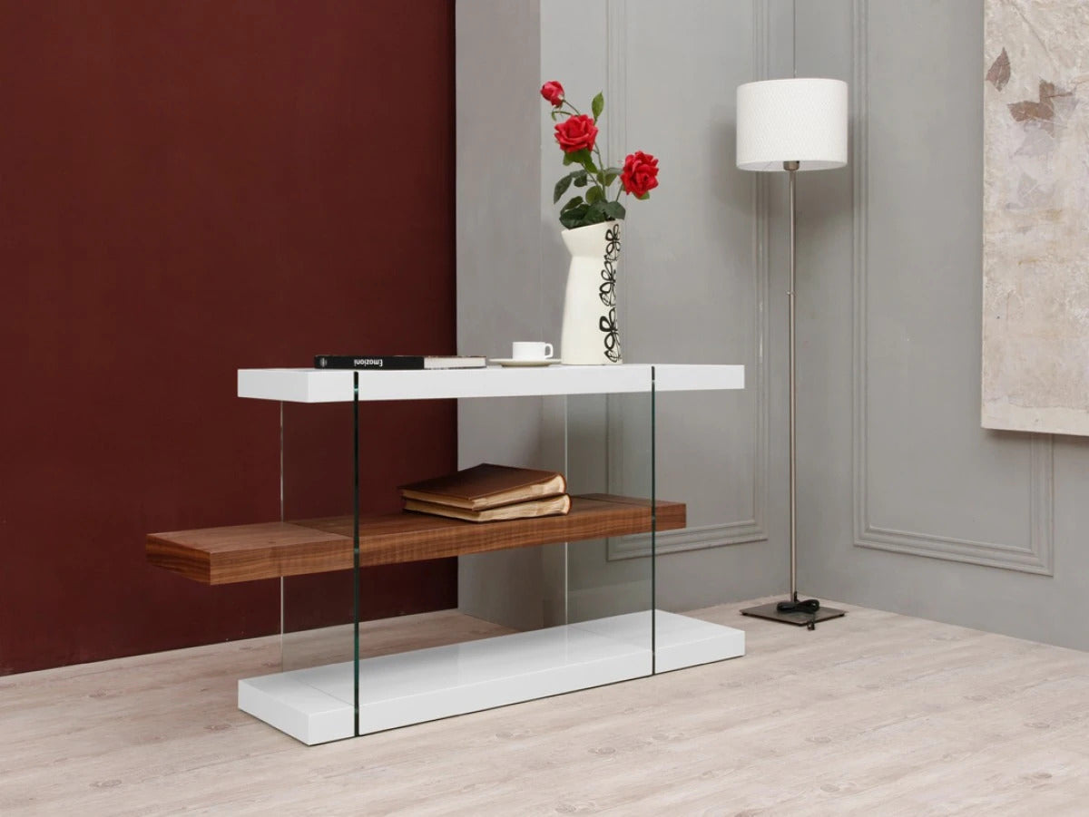 Office Desk : Contemporary White & Walnut Desk & Shelves