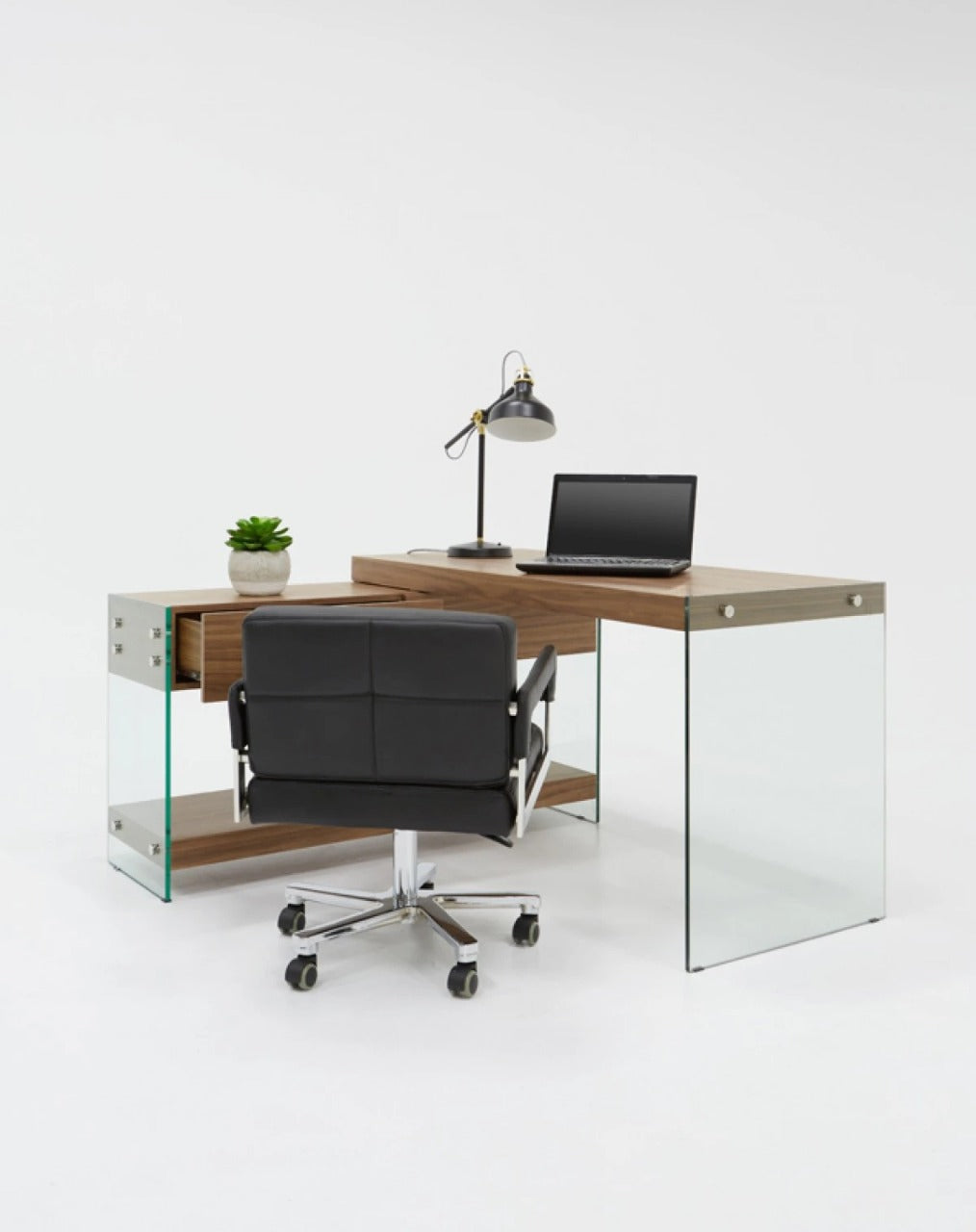 Office Desk: Walnut & Glass Office Desk