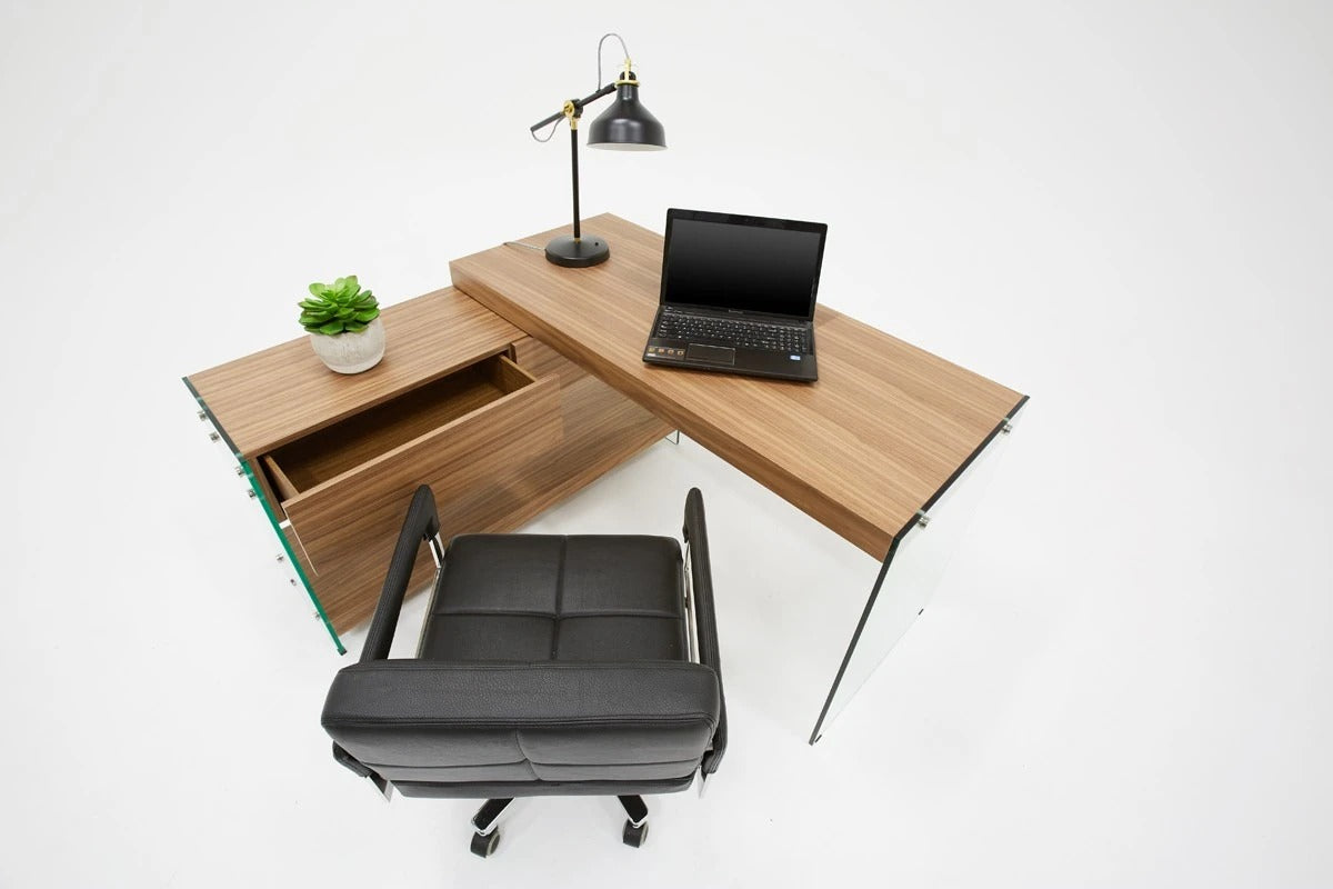 Office Desk: Walnut & Glass Office Desk