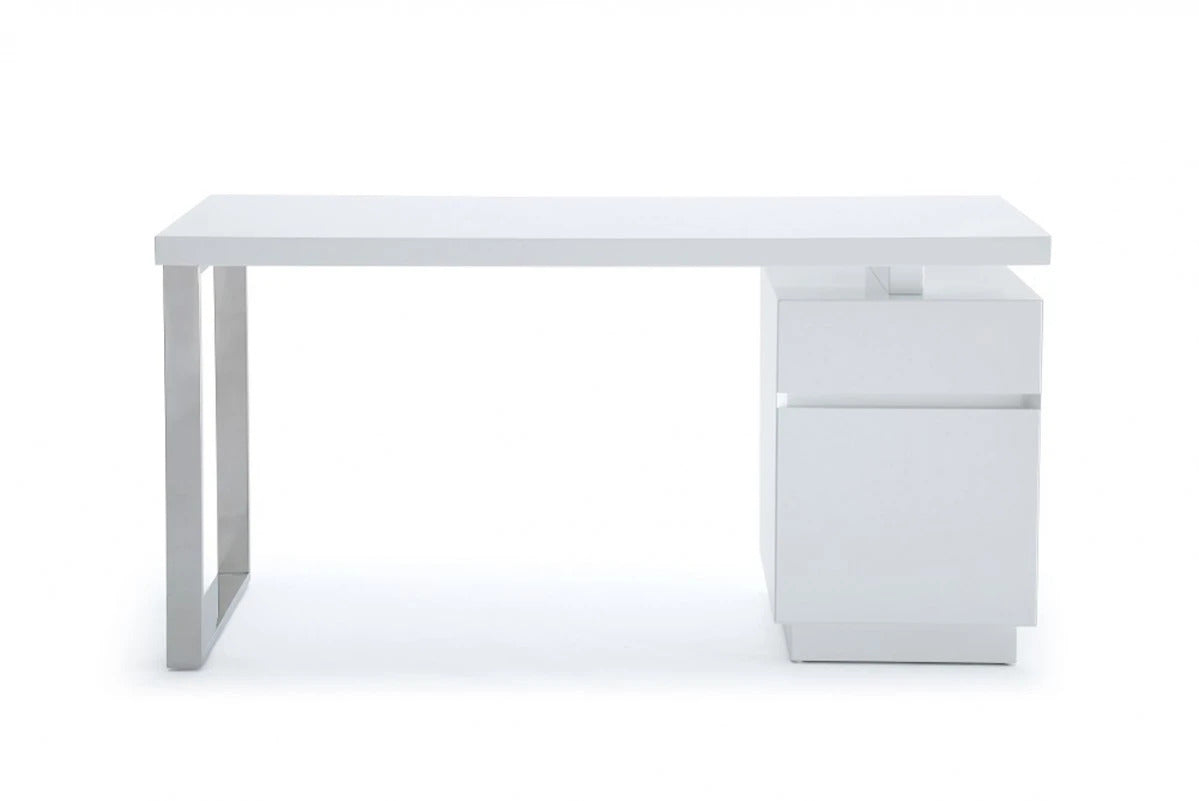 Office Desk: White & Stainless Steel Office Desk