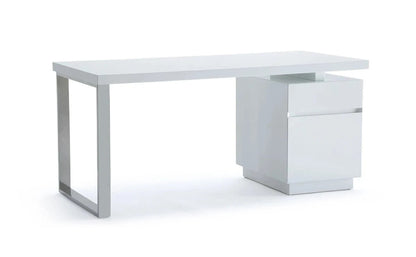 Office Desk: White & Stainless Steel Office Desk