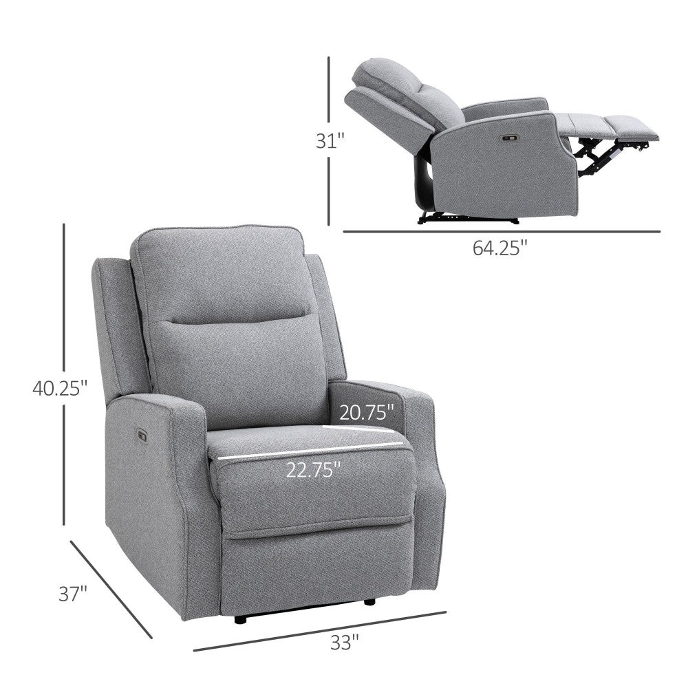 Alzena Grey Fabric Upholstered Recliner Chair/Armchair Sofa With Retract-able Footrest