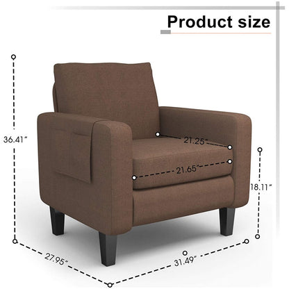 Sofa Chair: Armchair Upholstered Single Chair Fabric Sofa for Living Room, Office, (Brown)