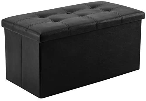 Ottomans : 30 inches Folding Storage Ottoman Leatherette Brown Footrest with Foam Padded