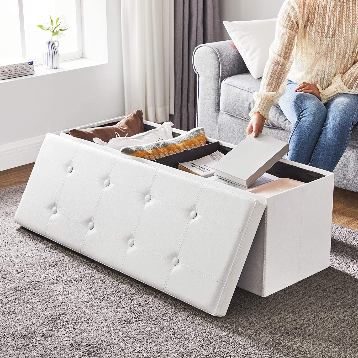 Songmics 43 inches folding 2024 storage ottoman bench