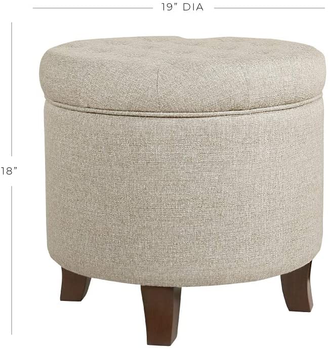 Ottomans : Fabric Upholstered Round Storage Ottoman with Removable Lid