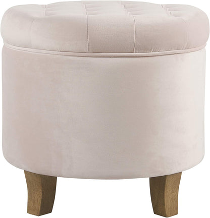 Ottomans : Fabric Upholstered Round Storage Ottoman with Removable Lid