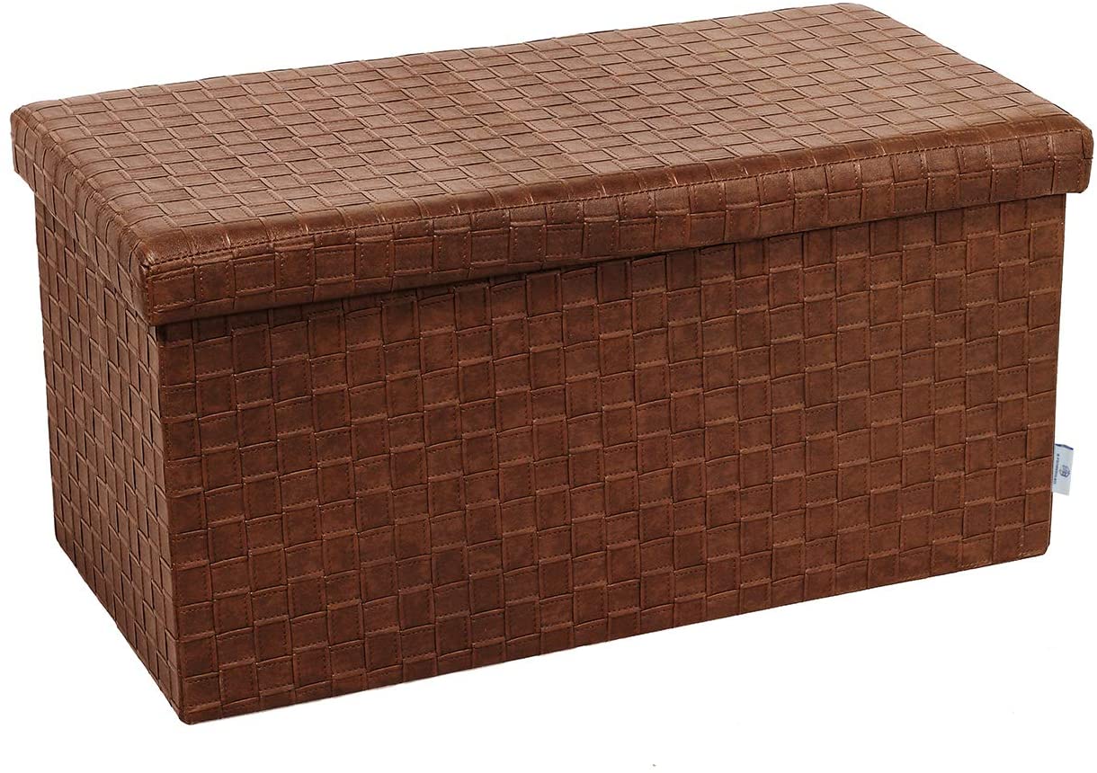 Ottomans : Folding Storage Ottoman, Faux Leatherette Footrest Stool Long Bench