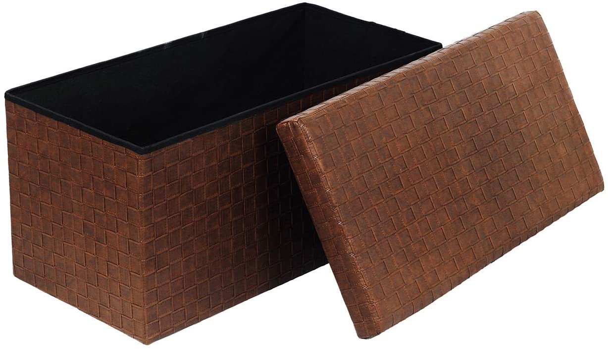 Ottomans : Folding Storage Ottoman, Faux Leatherette Footrest Stool Long Bench