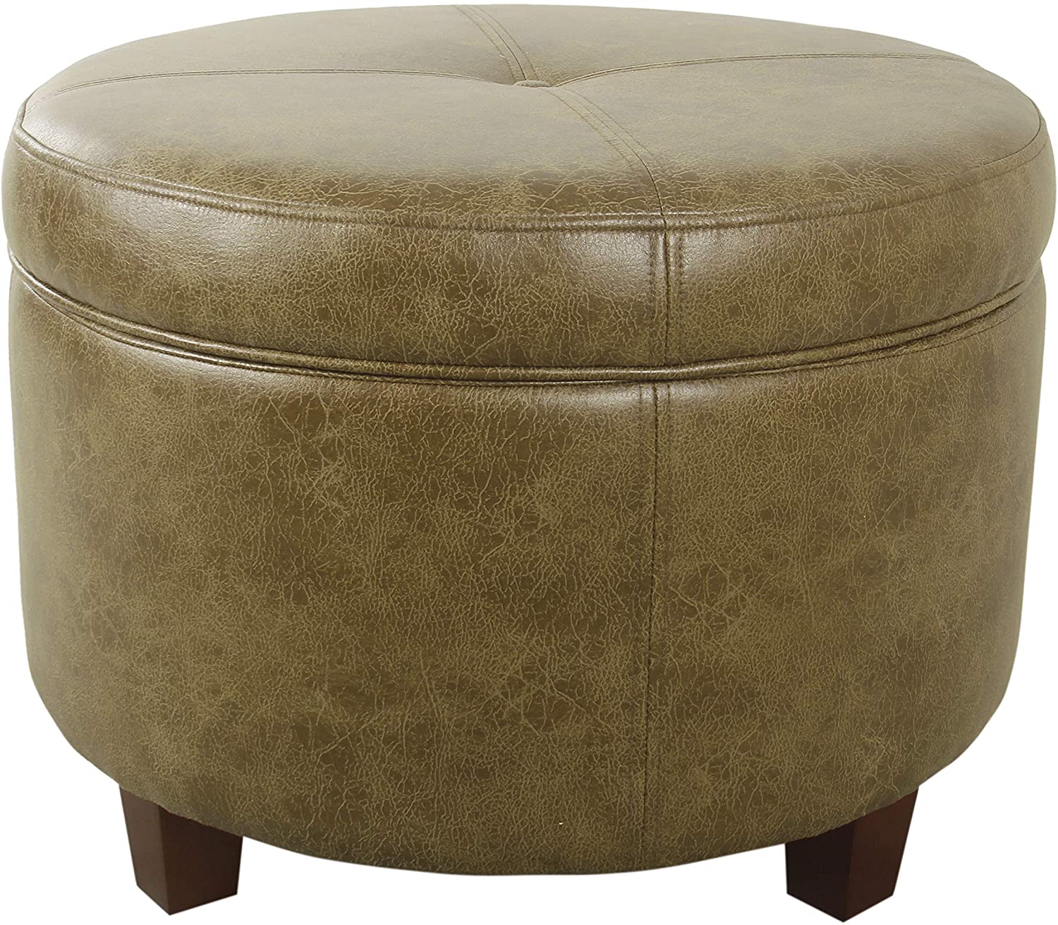 Ottomans : Large Leatherette Storage Ottoman - Distressed Brown Faux Leather-