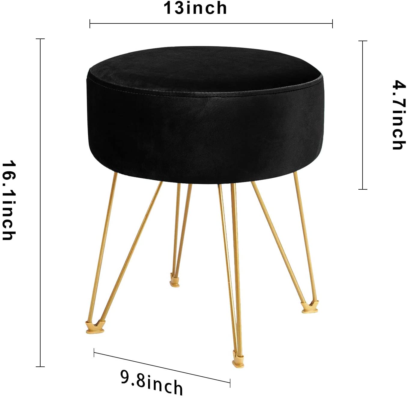 Ottomans : Round Footstool Ottoman with Gold Metal Legs Upholstered Footrest