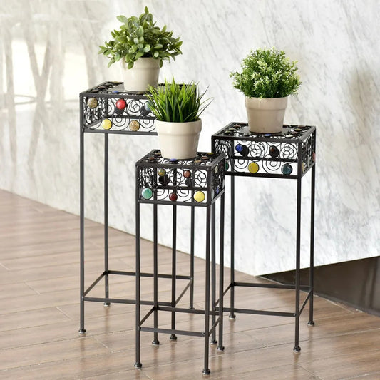 Plant Stand: 3 Pieces Square Decor Metal Plant Stand