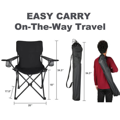Portable Chair: Compact Lawn Chair With Double Cup Holders Carrying Bag