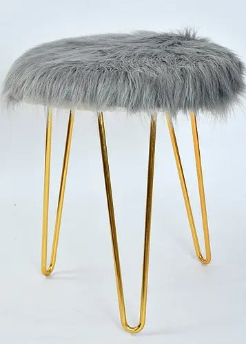 Pouffe: Fur Seating Pouffe In Grey Color