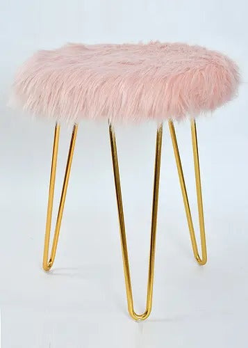 Pouffe: Fur Seating Pouffe In Pink Color