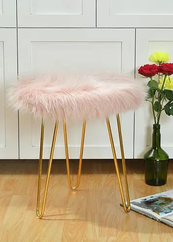 Pouffe: Fur Seating Pouffe In Pink Color
