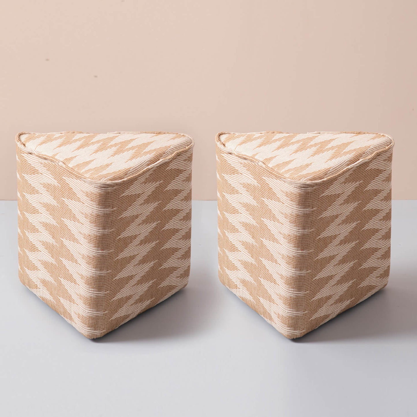 Poufs: Beige & White Triangular Pouf Set of 2