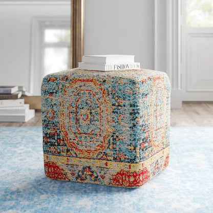 Poufs: 18" Wide Square Abstract Pouf