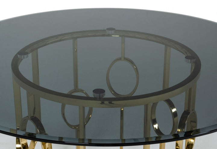 Premium Dining Table Bullock Smoked Glass & Champagne Gold Dining Table