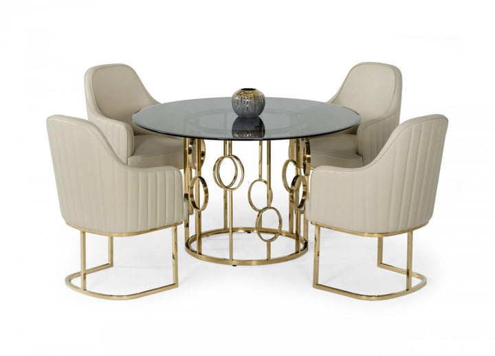 Premium Dining Table Bullock Smoked Glass & Champagne Gold Dining Table