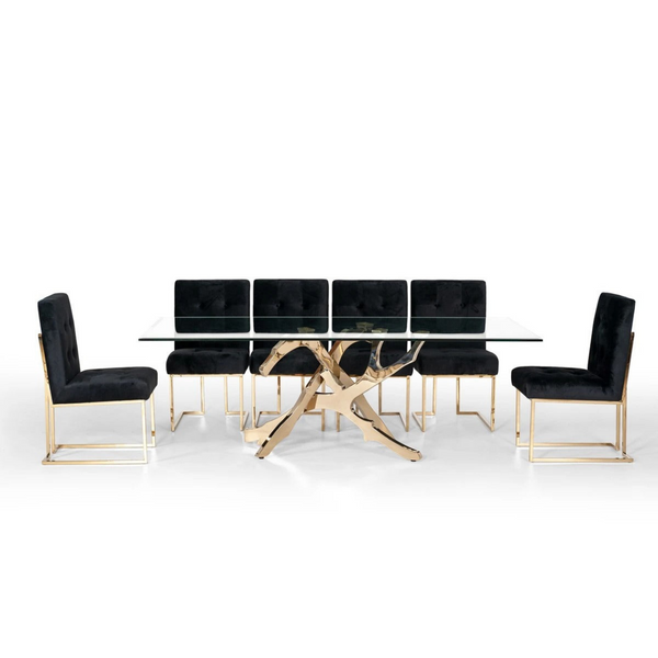 Premium Dining Table Modern Glass & Gold Dining Table