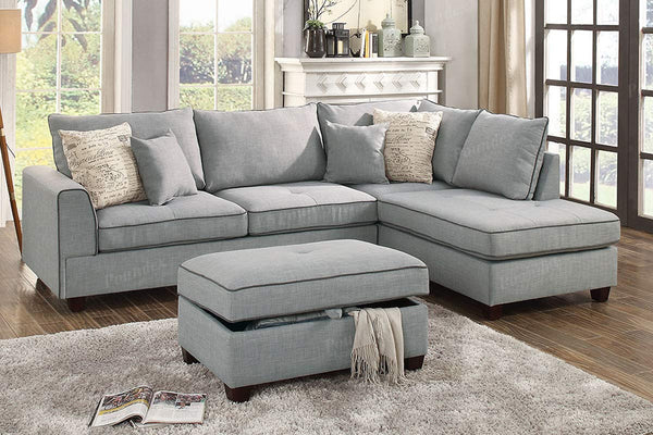QUALITY ASSURE FURNITURE Lounger Fabric Sofa Set (Light Grey, Standard Size)