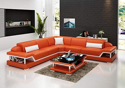 L Shape Sofa Set:- Corner Leatherette Sofa Set (Orange & White)