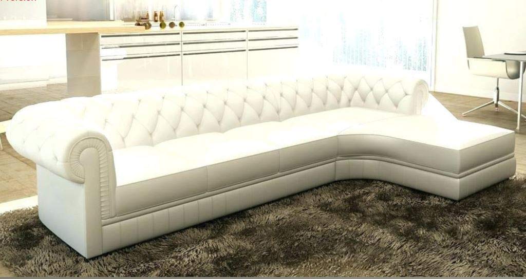 Lookchup Chesterfield Luxury Hardwood L-Shaped Leatherette Sofa Set (White)