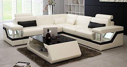L Shape Sofa Set:- Fully Customizable Leatherette Sofa Set (Cream & Black)