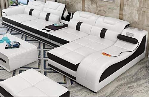 L Shape Sofa Set:-Minimalist Sectional Hardwood Leatherette Luxury Furniture Sofa Set  (White and Black)