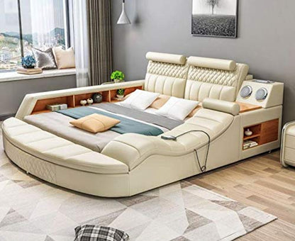 Quality Assure Furniture Hardwood Leatherette Bed with Storage Bed End Bench Sofa Massage (Beige)