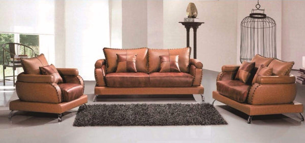 6 Seater Sofa Set:- Lara (1+2+3) Leatherette Sofa Set (Brown)