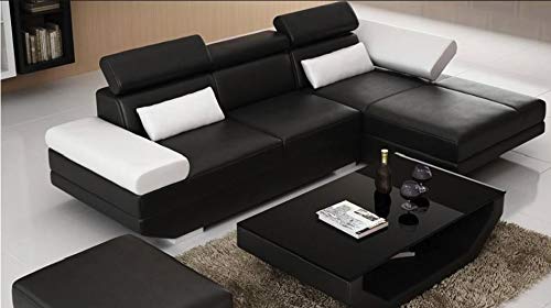 L Shape Sofa Set:- Luxury European Sectional Leatherette Sofa Set (Black, and White)