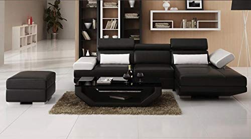 L Shape Sofa Set:- Luxury European Sectional Leatherette Sofa Set (Black, and White)