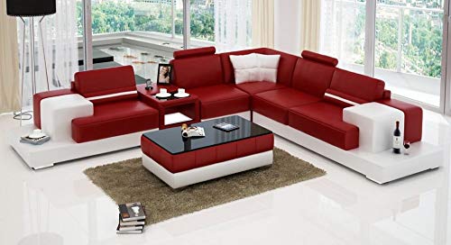 Quality Assure Furniture Luxury Modern Forrey L Leatherette Sofa Lounge Set (Standard Size, Red and White)