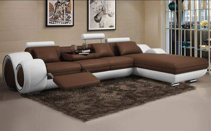 L Shape Sofa Set:- Minimalist Modern Leatherette Luxury Furniture Sofa Set (Brown and White)
