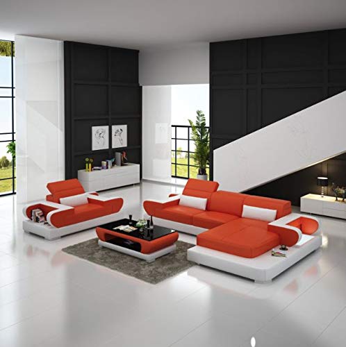 Quality Assure Furniture Modern Design L Shaped Sectional Leatherette Luxury Sofa Sets (Orange and White)