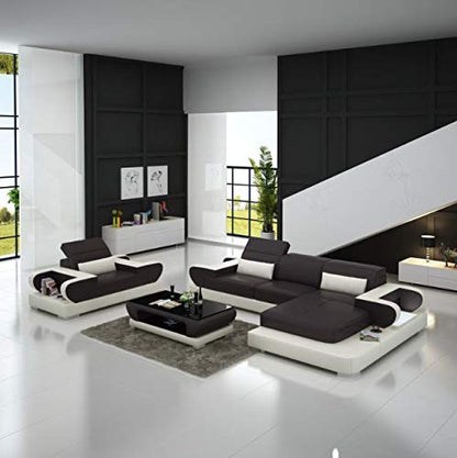L Shape Sofa Set:- Modern Design Leatherette Sofa Set (Orange and White)