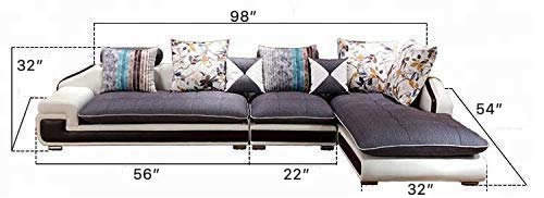 L Shape Sofa Set:- Roland Hardwood Sectional Leatherette Sofa Set with one Puffy (Cream & Brown)