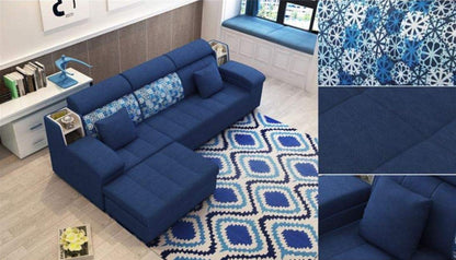 6 Seater Sofa Set:- Linen Sectional Fabric Sofa Set Standard Size (Sky Blue)