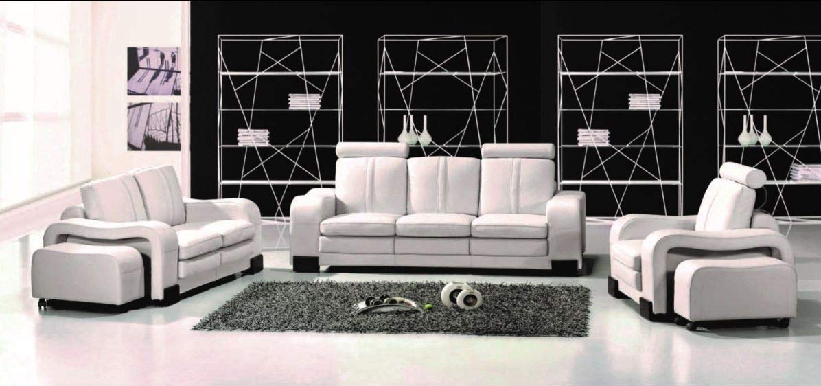 6 Seater Sofa Set:- Luxury 4 Piece Leatherette Sofa Set (White)