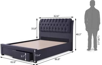 Queen Size Bed : Charcoal Grey Upholstered Storage Bed