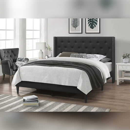 Queen Size Bed  Tufted Upholstered  Platform Bed