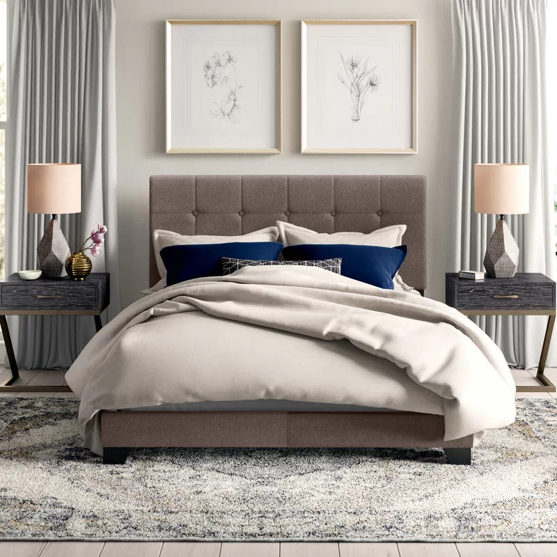 Queen Size Bed : Tufted Upholstered Standard Bed