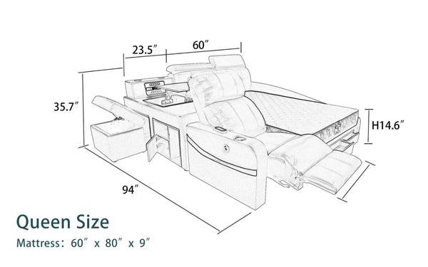 Queen Size: Black Multi-functional Queen Size Smart Bed