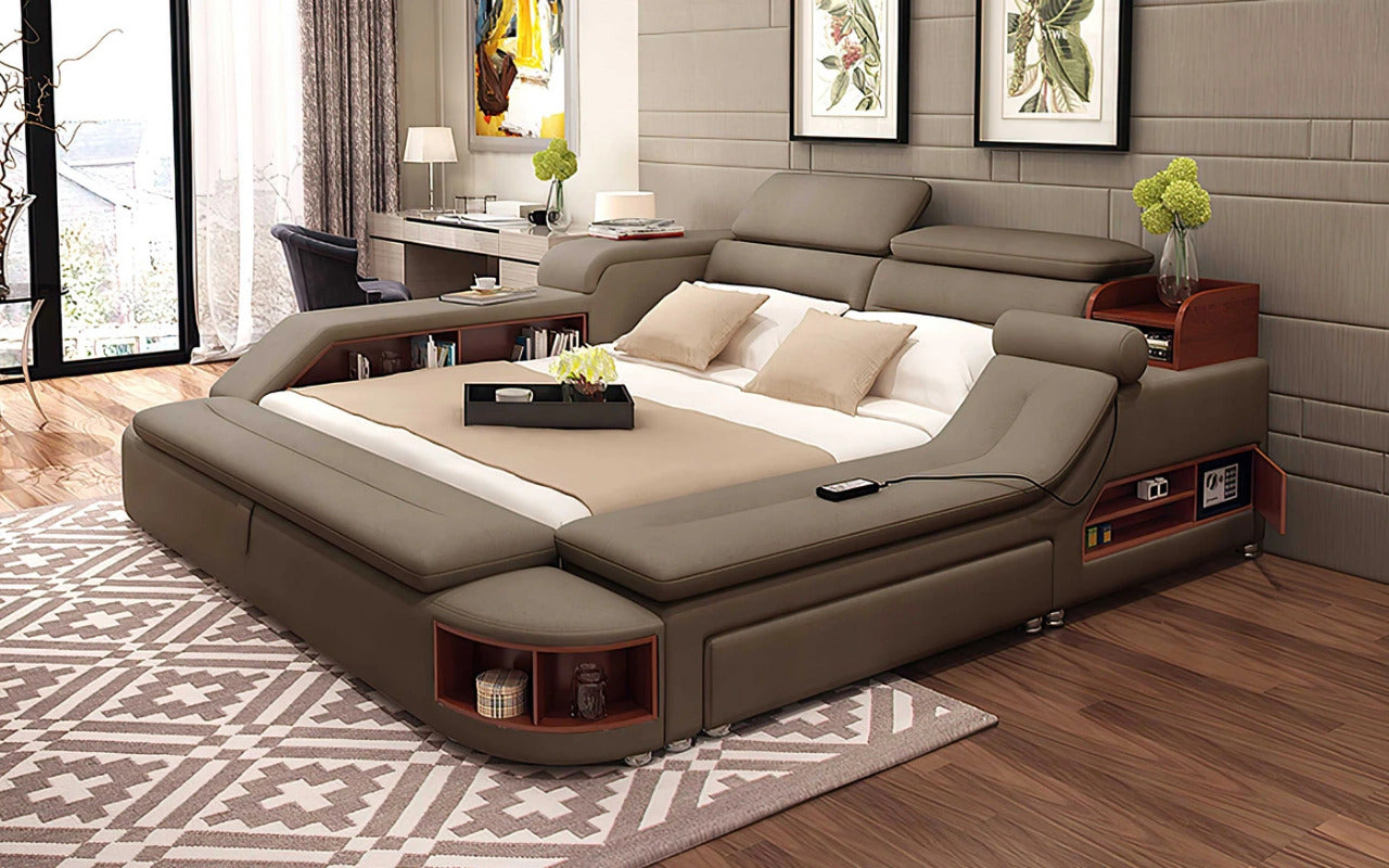 Queen Size: Brown Multi-functional Queen Size Smart Bed